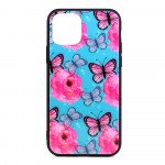 Wholesale iPhone 11 (6.1in) Design Tempered Glass Hybrid Case (Butterfly Flower)